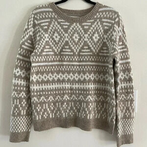Cupcakes & Cashmere Fair Isle Style Oatmeal Beige White Knit Sweater Womens Med